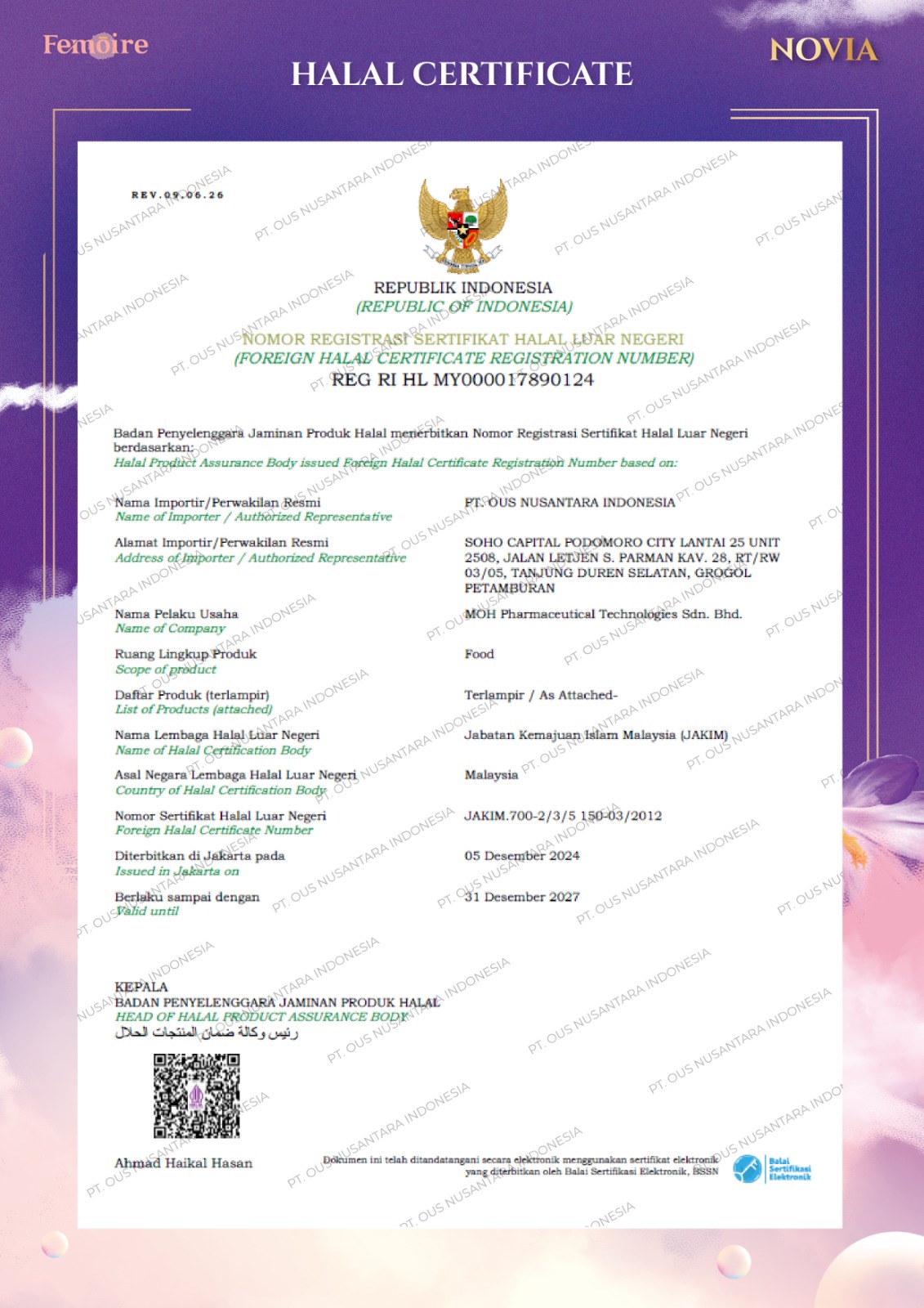 Sertifikat Halal Novia Original