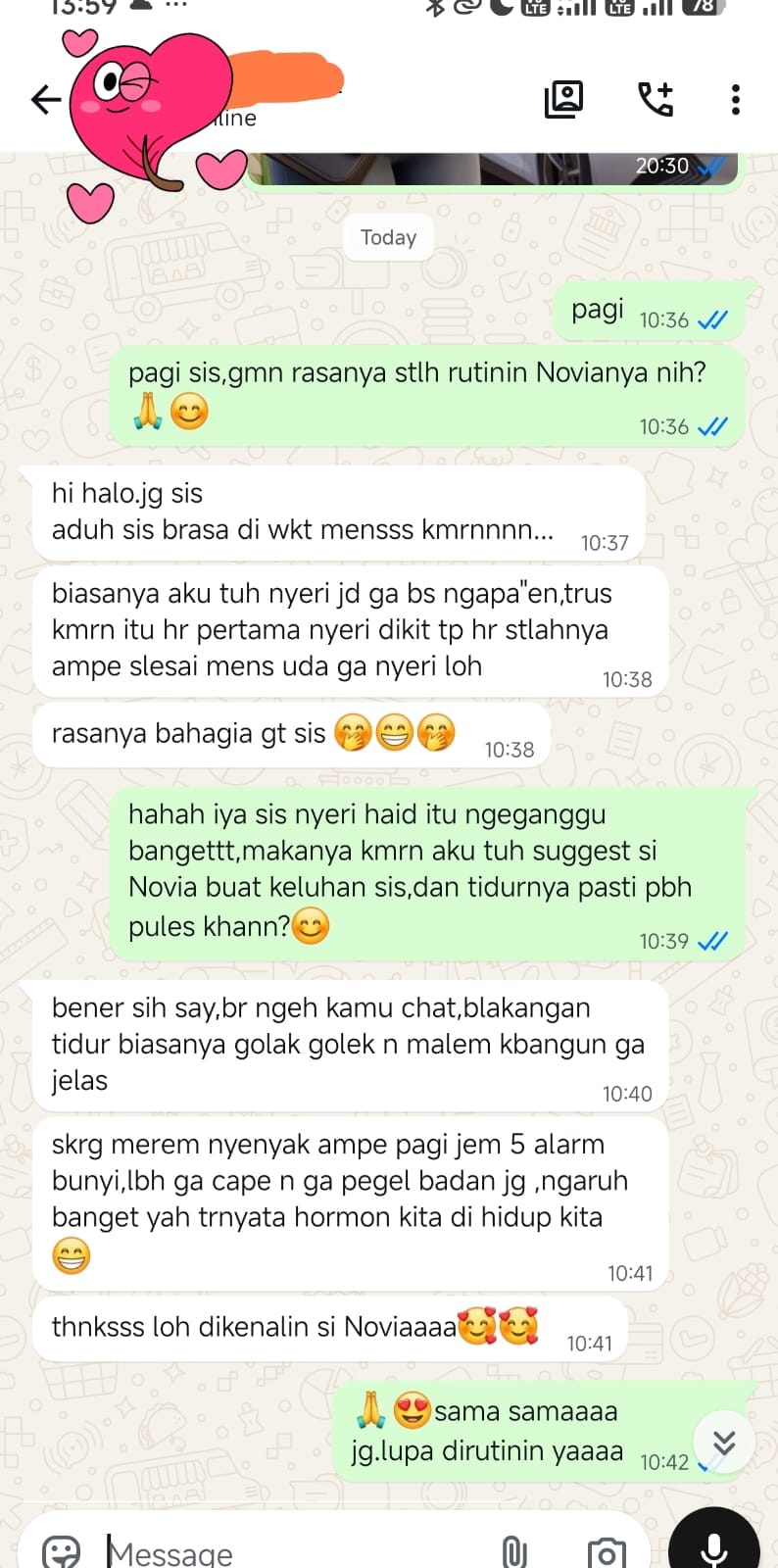 Testimoni pelanggan Novia Original via WhatsApp